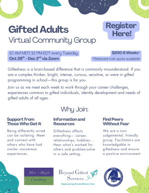 SENG Community Group: Gifted Adults (Intro) (10/28-12/2/25)
